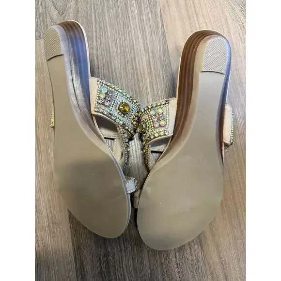 Yellow Box Premier Collection Leather Rhinestone Sandals Size 6 - Picture 3 of 6